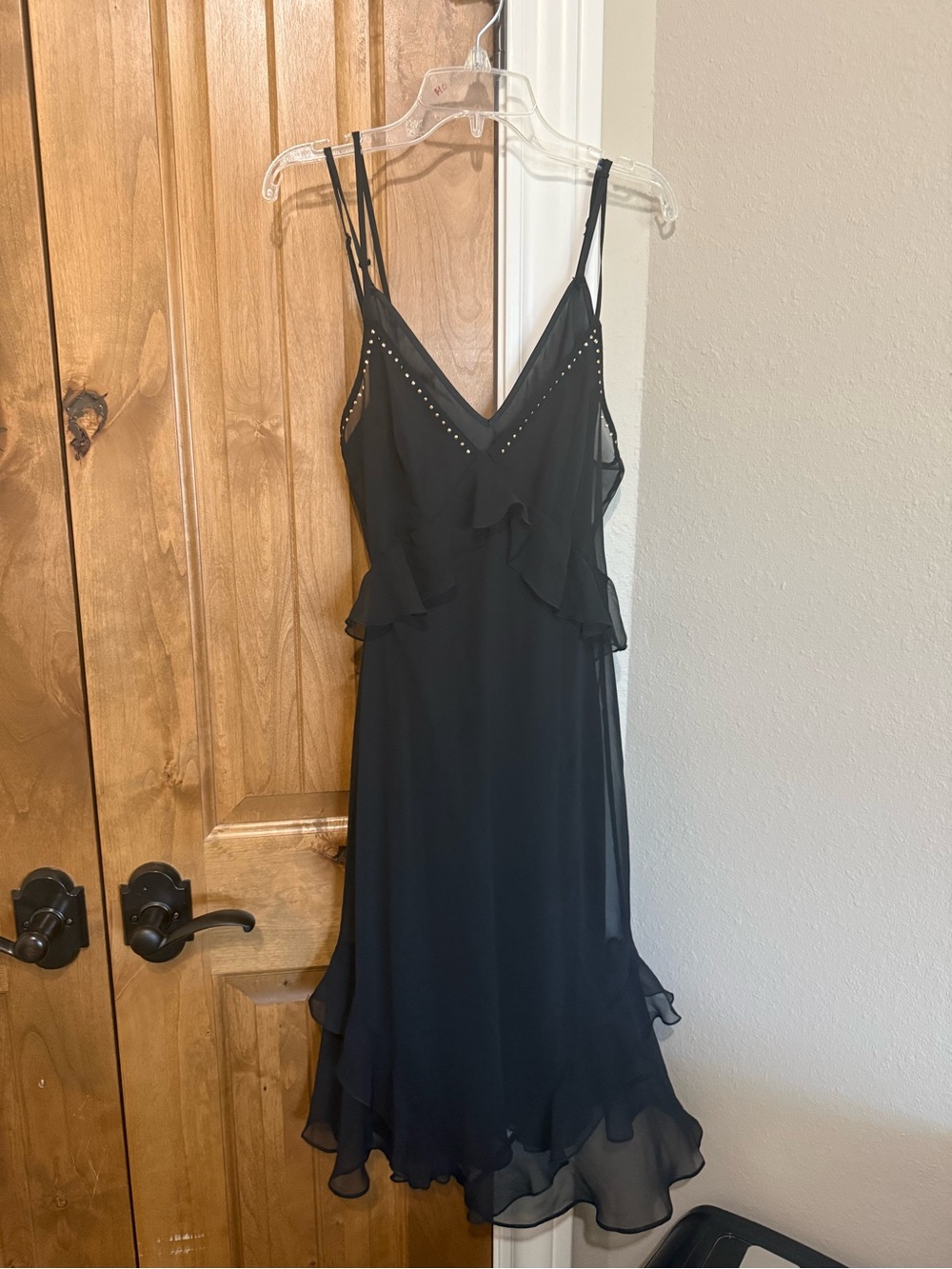 Victoria's Secret Black Ruffle Slip Dress with Stud Accents